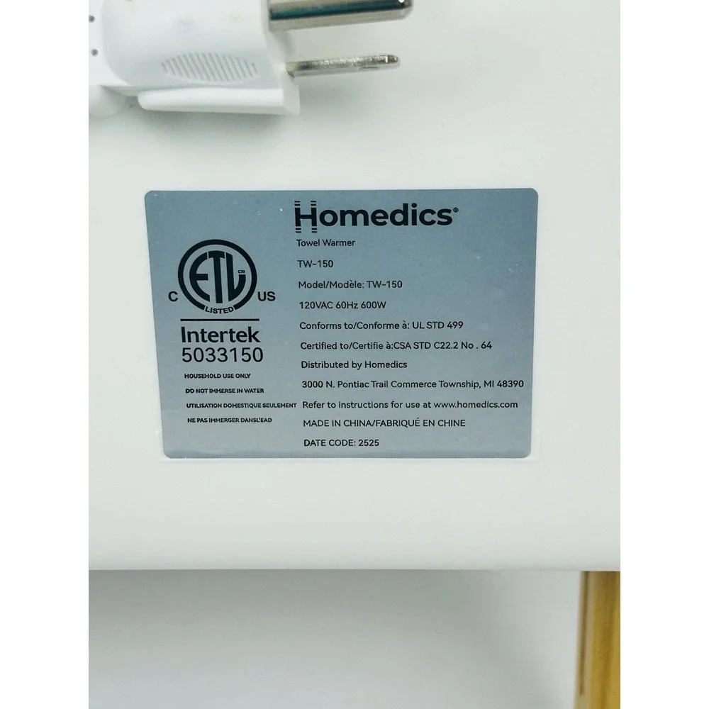 Homedics Towel Warmer TW-150 White Spa Heated Towel Rack with Timer 600W
